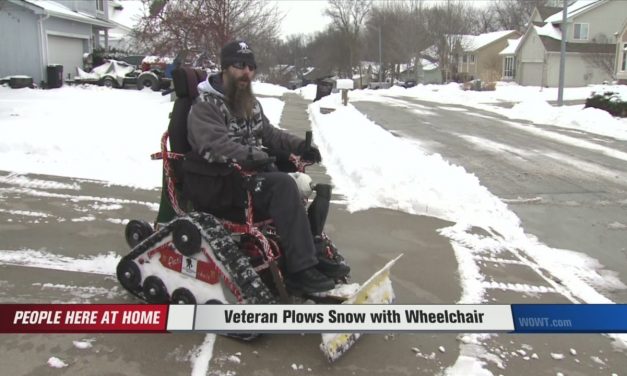 US war vet transforms wheelchair into snow plow and plows the whole neighborhood