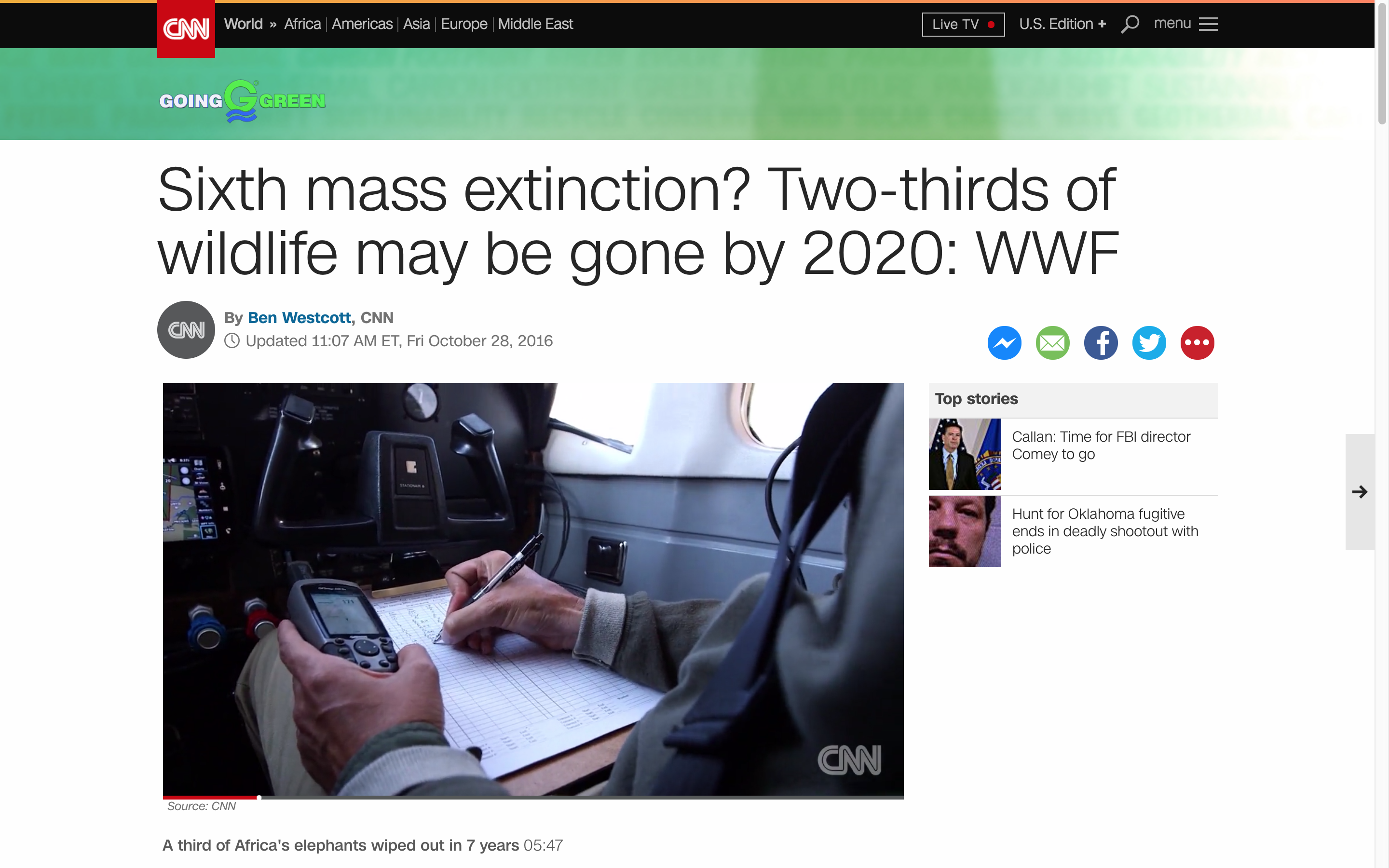 CNN: Two Thirds of All Wildlife May Be Gone by 2020