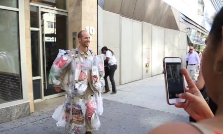Man Becomes Walking Garbage Dump for 30 Days After Sticking Every Piece of Trash he Generates to his Body