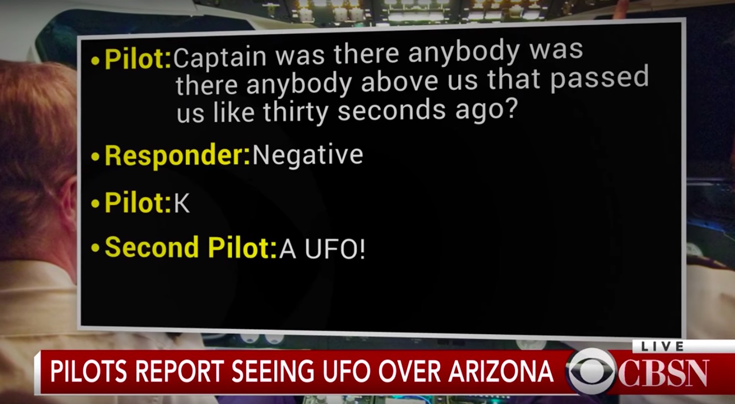 CBS: 2 airline pilots report seeing UFO while flying over Arizona