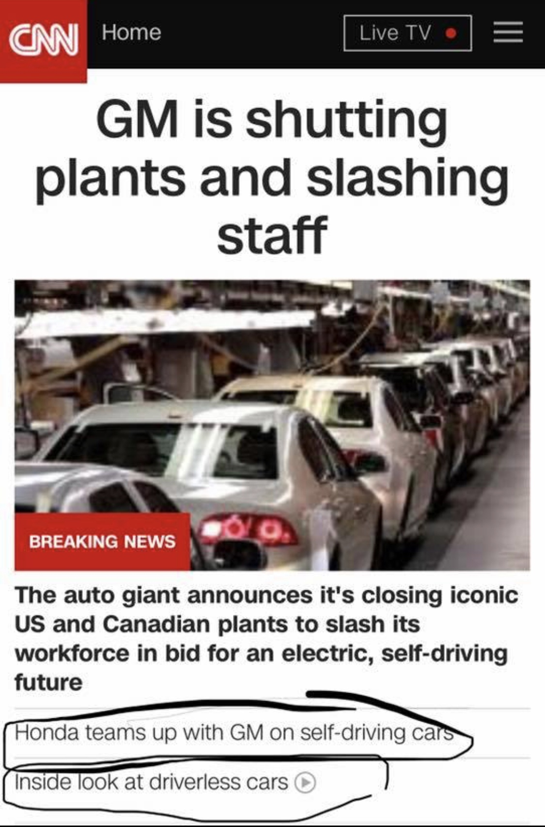 CNN: Auto giant announces closing iconic plants to slash workforce in bid for electric self driving future